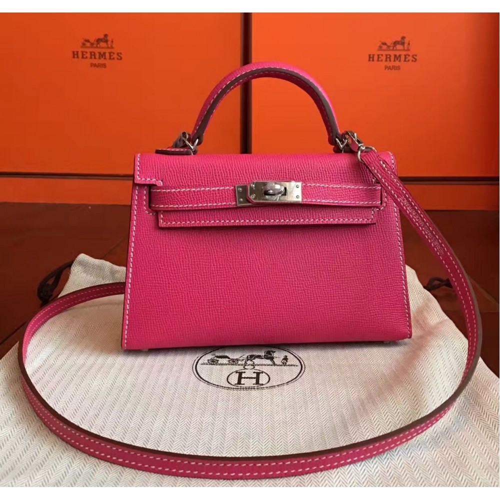 Hermes Kelly Mini II Handmade Bag In Rose Tyrien Epsom Leather