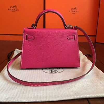 Hermes Kelly Mini II Handmade Bag In Rose Tyrien Epsom Leather