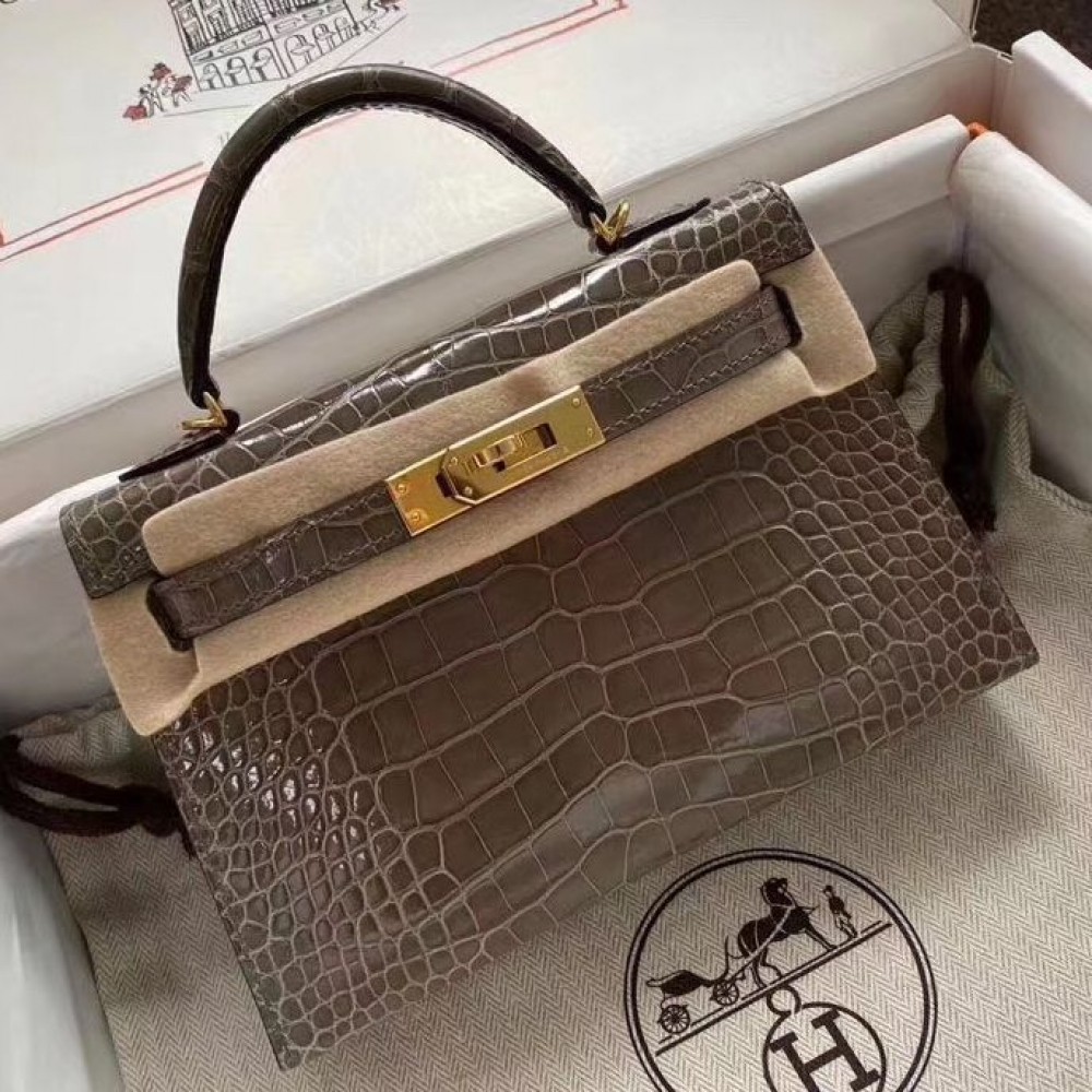 Hermes Kelly Mini II Handmade Bag In Taupe Alligator Crocodile