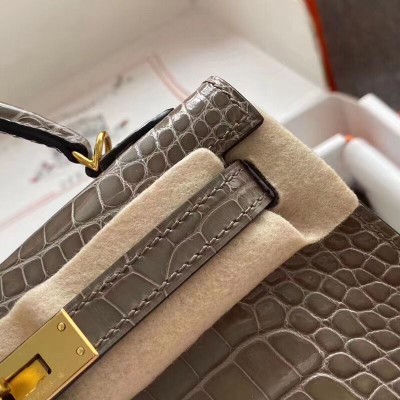 Hermes Kelly Mini II Handmade Bag In Taupe Alligator Crocodile