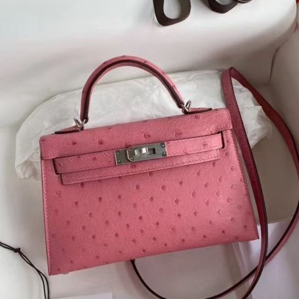 Hermes Kelly Mini II Handmade Bag In Terre Cutie Ostrich Leather