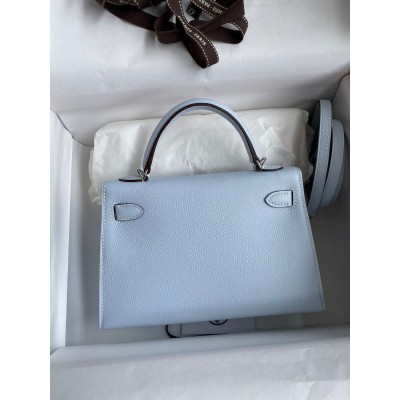 Hermes Kelly Mini II Sellier Handmade Bag In Blue Brume Epsom Calfskin