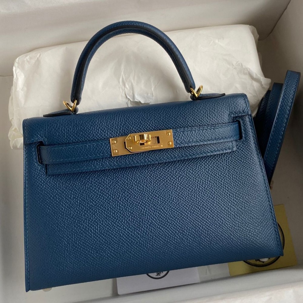 Hermes Kelly Mini II Sellier Handmade Bag In Deep Blue Epsom Calfskin