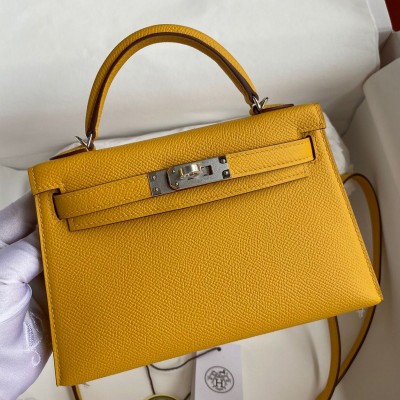 Hermes Kelly Mini II Sellier Handmade Bag In Jaune Ambre Epsom Calfskin HSBS61314