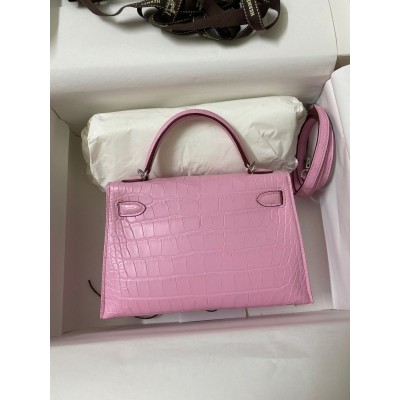 Hermes Kelly Mini II Sellier Handmade Bag In Mauve Sylvestre Matte Alligator Leather