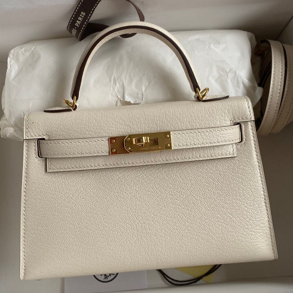 Hermes Kelly Mini II Sellier Handmade Bag In Nata Chevre Mysore Leather