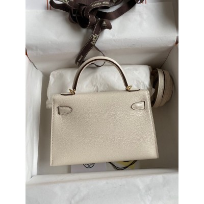 Hermes Kelly Mini II Sellier Handmade Bag In Nata Chevre Mysore Leather