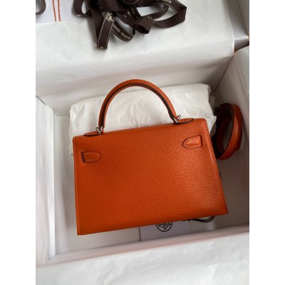 Hermes Kelly Mini II Sellier Handmade Bag In Orange Chevre Mysore Leather