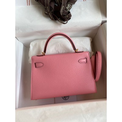 Hermes Kelly Mini II Sellier Handmade Bag In Rose Confetti Chevre Mysore Leather