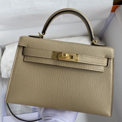 Hermes Kelly Mini II Sellier Handmade Bag In Trench Chevre Mysore Leather HSBS61353