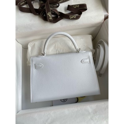 Hermes Kelly Mini II Sellier Handmade Bag In White Epsom Calfskin