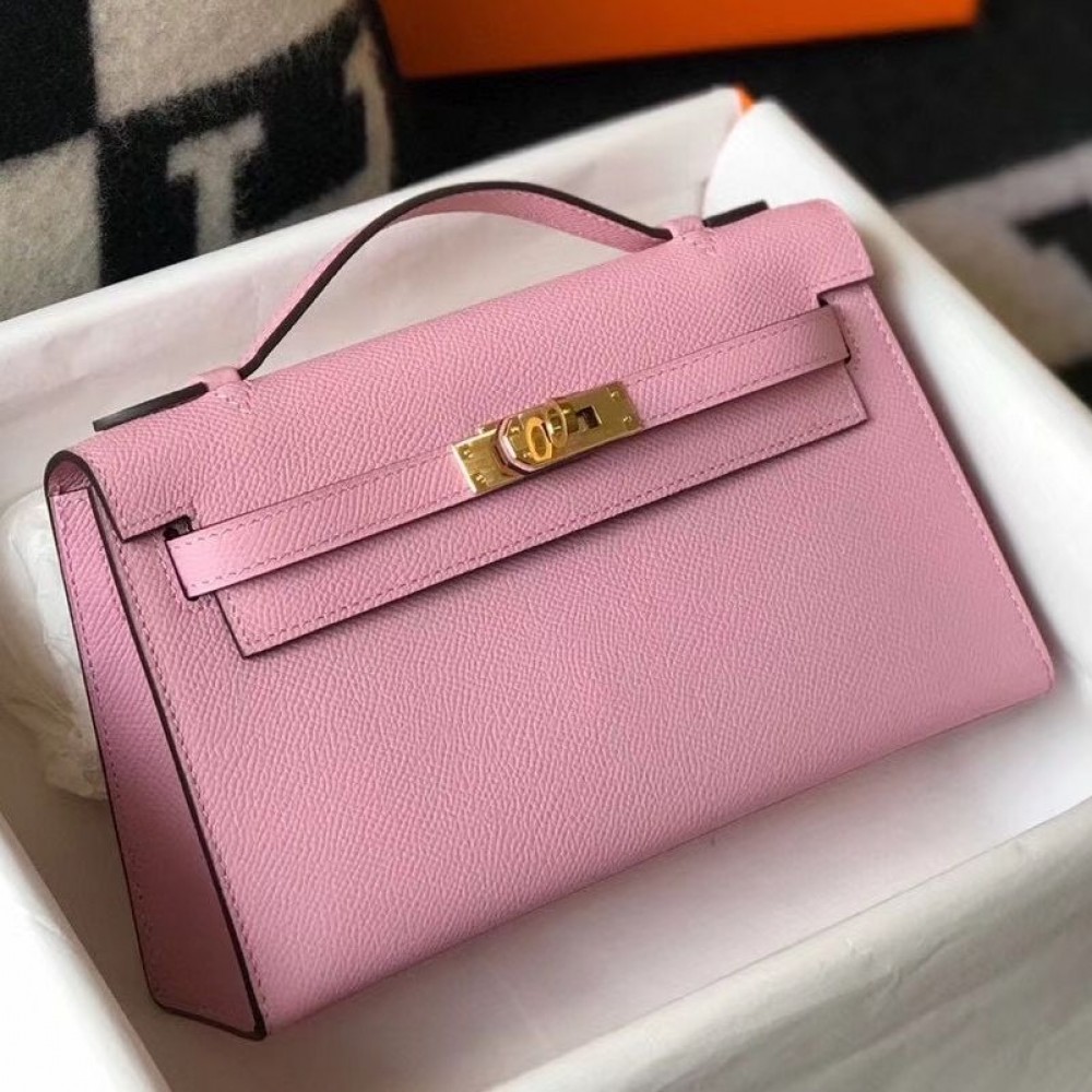 Hermes Kelly Pochette Bag In Mauve Sylvestre Epsom Leather