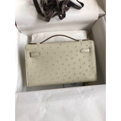 Hermes Kelly Pochette Handmade Bag In Beton Ostrich Leather