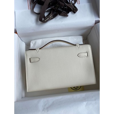 Hermes Kelly Pochette Handmade Bag In Nata Swift Calfskin