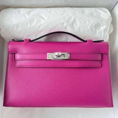 Hermes Kelly Pochette Handmade Bag In Rose Purple Epsom Calfskin HSBS61428