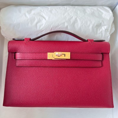 Hermes Kelly Pochette Handmade Bag In Rouge Grenat Epsom Calfskin HSBS61451