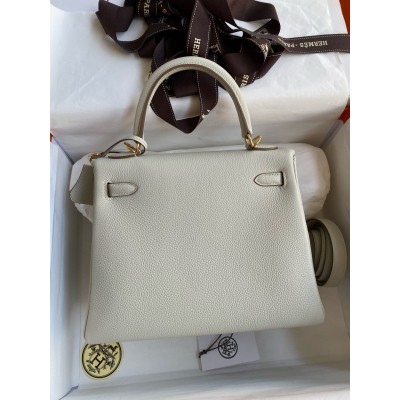 Hermes Kelly Retourne 25 Handmade Bag In Beton Clemence Leather