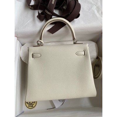 Hermes Kelly Retourne 25 Handmade Bag In Mushroom Clemence Leather