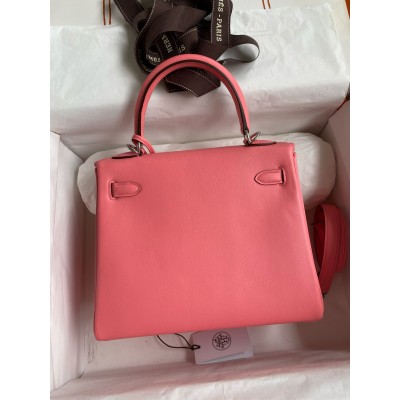 Hermes Kelly Retourne 25 Handmade Bag In Rose d-Ete Swift Calfskin