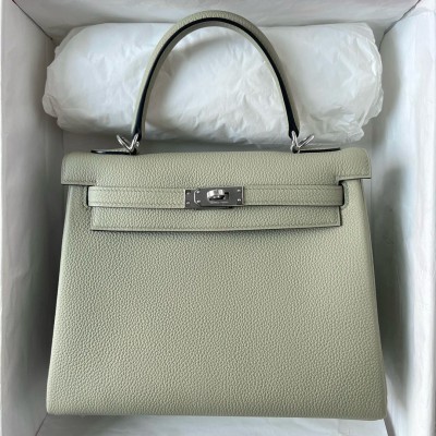 Hermes Kelly Retourne 25 Handmade Bag In Sauge Clemence Leather HSBS61499