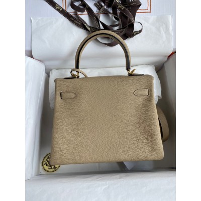 Hermes Kelly Retourne 25 Handmade Bag In Trench Clemence Leather