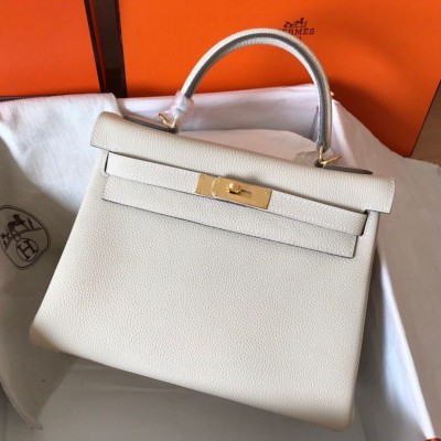 Hermes Kelly Retourne 28 Handmade Bag In Craie Clemence Leather HSBS61505