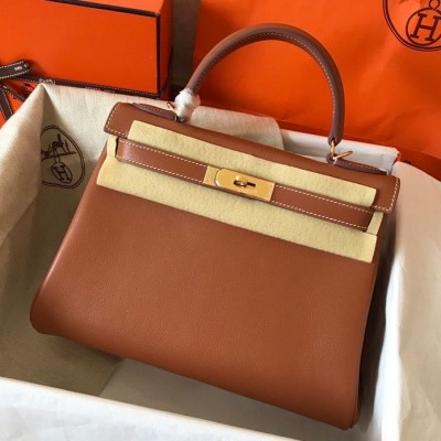 Hermes Kelly Retourne 28 Handmade Bag In Gold Swift Calfskin HSBS61524