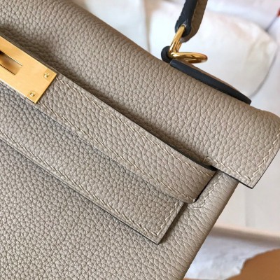 Hermes Kelly Retourne 28 Handmade Bag In Tourterelle Clemence Leather