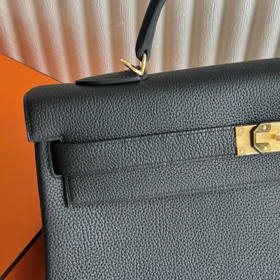 Hermes Kelly Retourne 40 Handmade Bag in Black Clemence Leather