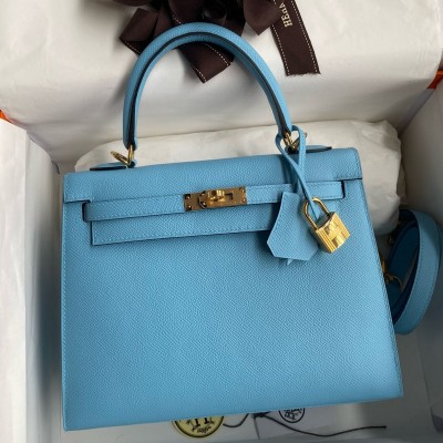 Hermes Kelly Sellier 25 Handmade Bag In Blue Candy Epsom Calfskin HSBS61571