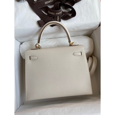 Hermes Kelly Sellier 25 Handmade Bag In Craie Epsom Calfskin