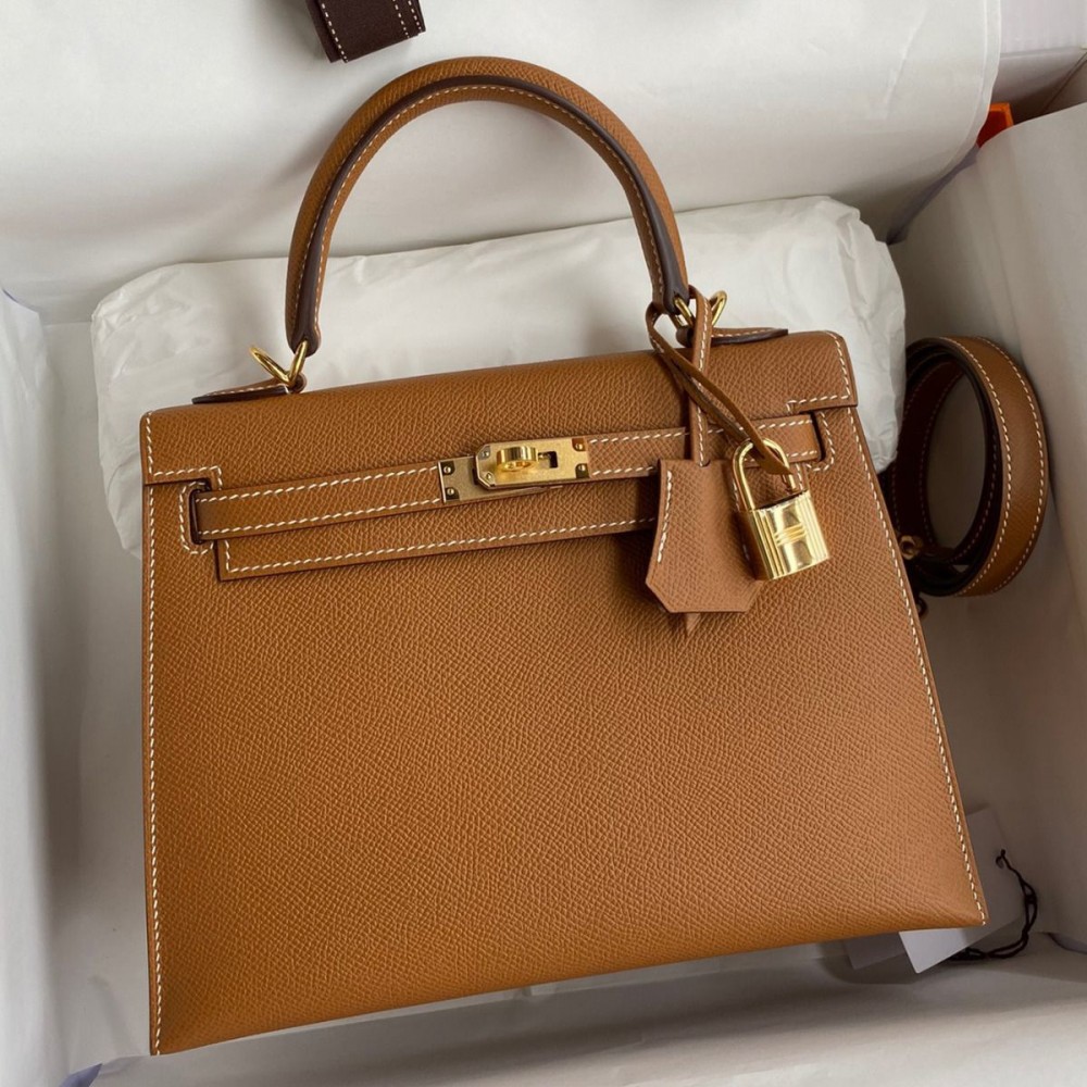 Hermes Kelly Sellier 25 Handmade Bag In Gold Epsom Calfskin