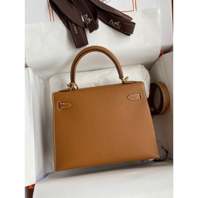 Hermes Kelly Sellier 25 Handmade Bag In Gold Epsom Calfskin