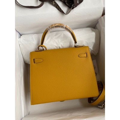 Hermes Kelly Sellier 25 Handmade Bag In Jaune Ambre Epsom Calfskin