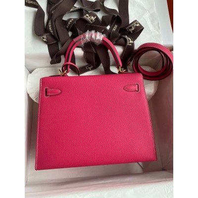 Hermes Kelly Sellier 25 Handmade Bag In Peach Epsom Calfskin