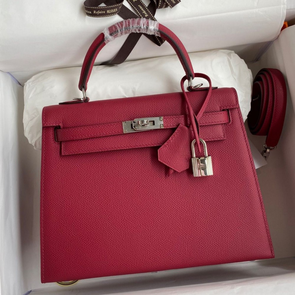 Hermes Kelly Sellier 25 Handmade Bag In Ruby Epsom Calfskin