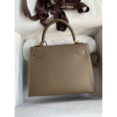 Hermes Kelly Sellier 25 Handmade Bag In Taupe Epsom Calfskin