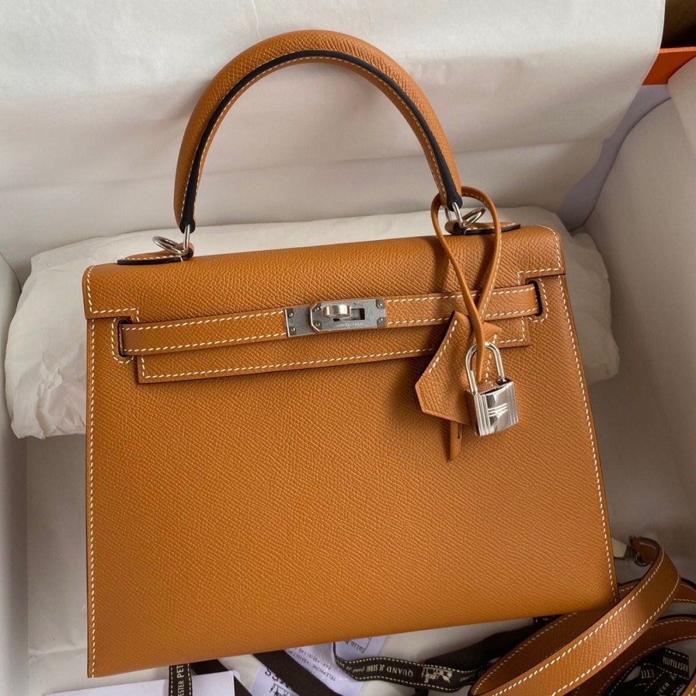 Hermes Kelly Sellier 25 Handmade Bag In Toffee Epsom Calfskin