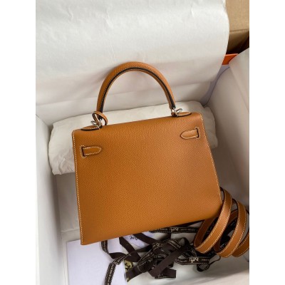 Hermes Kelly Sellier 25 Handmade Bag In Toffee Epsom Calfskin