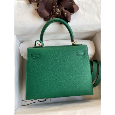 Hermes Kelly Sellier 25 Handmade Bag In Vert Vertigo Epsom Calfskin