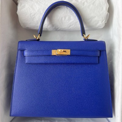 Hermes Kelly Sellier 25 Handmade Bag in Blue Electric Epsom Calfskin HSBS61581