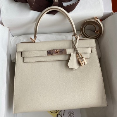 Hermes Kelly Sellier 28 Handmade Bag In Craie Evercolor Calfskin HSBS61627