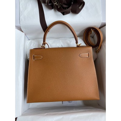 Hermes Kelly Sellier 28 Handmade Bag In Gold Epsom Calfskin