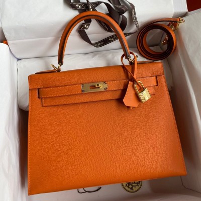 Hermes Kelly Sellier 28 Handmade Bag In Orange Epsom Calfskin HSBS61621