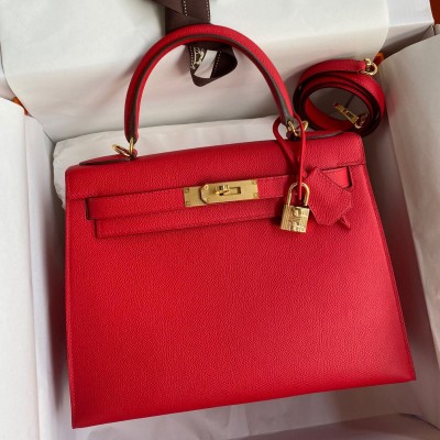 Hermes Kelly Sellier 28 Handmade Bag In Red Epsom Calfskin HSBS61628