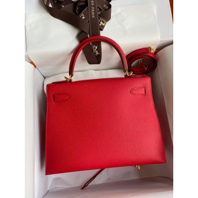 Hermes Kelly Sellier 28 Handmade Bag In Red Epsom Calfskin