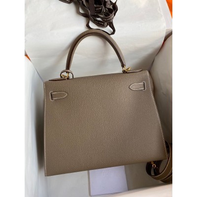 Hermes Kelly Sellier 28 Handmade Bag In Taupe Epsom Calfskin