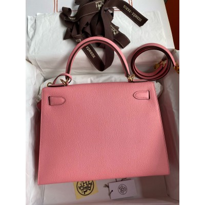 Hermes Kelly Sellier 32 Handmade Bag In Rose Confetti Epsom Calfskin