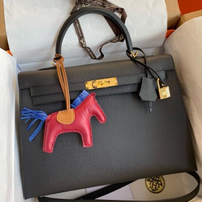 Hermes Kelly Sellier 35 Handmade Bag In Black Epsom Calfskin HSBS61669