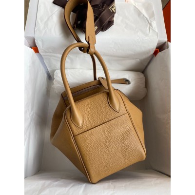 Hermes Lindy 26 Handmade Bag In Biscuit Clemence Leather